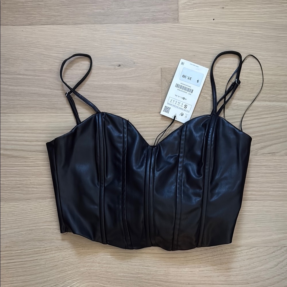 Black Women's Faux Leather Top
